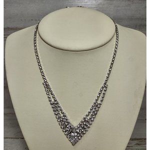 Vintage Signed Eisenberg Ice V-Shaped Rhinestone Necklace Short Bridal 15 1/2"